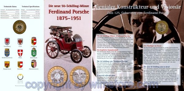 2. Republik, 50 Schilling 2000, Ferdinand Porsche, KM 3070, Bi-Metall, hgh, Blister