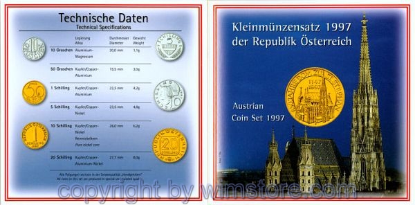 2. Republik, Kursmünzsatz 1997, Stephansdom, 6 Werte, hgh, Blister
