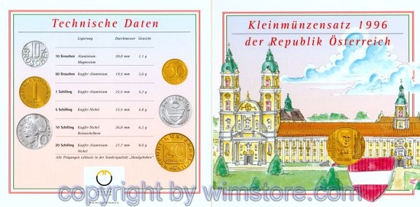 2. Republik, Kursmünzsatz 1996, Bruckner, 6 Werte, hgh, Blister