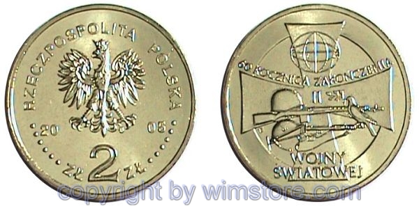 Polen, 2 Zlote 2005, 60 Jahre Kriegsende, Y 558, Alu/Bro