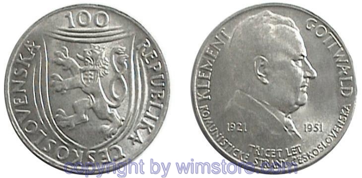 Tschechoslowakei, 100 Korun 1951, Klement Gottwald, KM 33, Silber