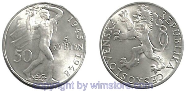 Tschechoslowakei, 50 Korun 1948, Prager Aufstand, KM 25, Silber