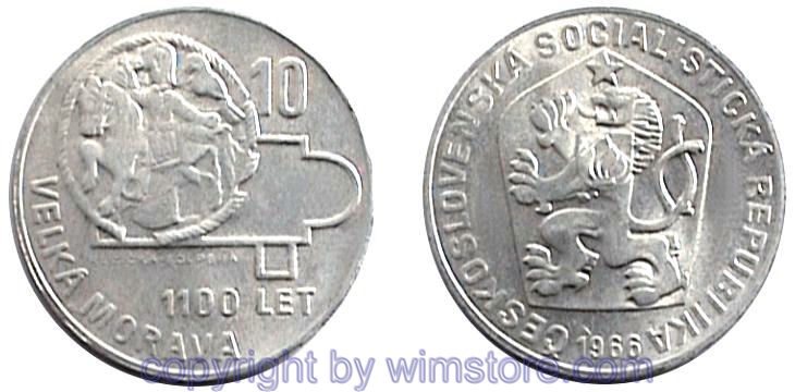 Tschechoslowakei, 10 Korun 1966, Groß Mähren, KM 61, Silber