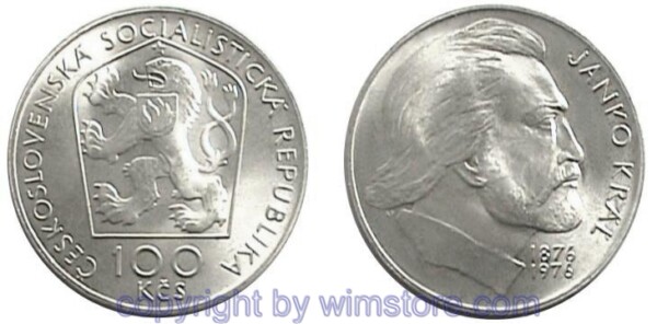 s1561_2 Tschechoslowakei, 100 Korun 1976, Janko Kral, KM 84, Silber