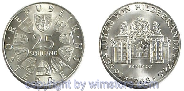 2. Republik, 25 Schilling 1968, Lukas von Hildebrandt, Silber