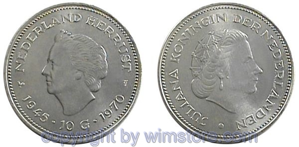 Niederlande, 10 Gulden 1970, 25 Jahre Befreiung, KM 195, Silber