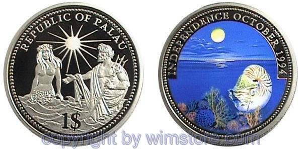 Palau, 1 Dollar 1994, Unabhängigkeit, KM 8, Ku/Ni, PP, mit Kapsel