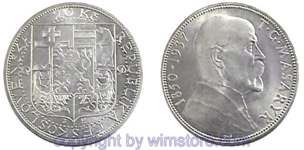 Tschechoslowakei, 20 Korun 1937, Masaryk, KM 18, Silber