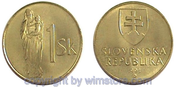 Slowakei, 1 Koruna, ab 1993, KM 12, Stahl-Messing galvanisiert