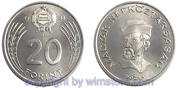 Ungarn, 20 Forint 1982 - 1989, KM 630, Ku/Ni
