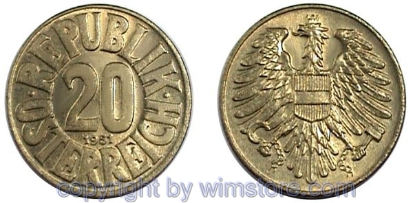 2. Republik, 20 Groschen, 1950 - 1954, J 453, Alu/Bronze