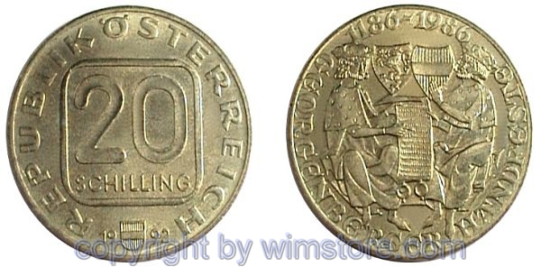 2. Republik, 20 Schilling 1986, 1991 - 1993, Georgenberger Handfeste, Al/Ni/Bro