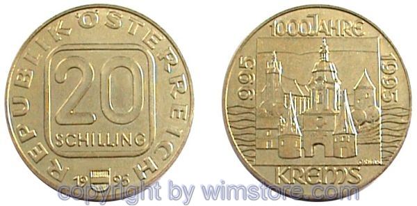 2. Republik, 20 Schilling 1995, 1000 Jahre Krems, Al/Ni/Bro