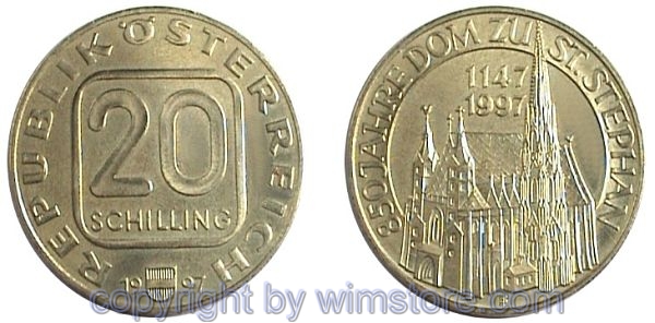 2. Republik, 20 Schilling 1997, Wiener Stephansdom, Al/Ni/Bro