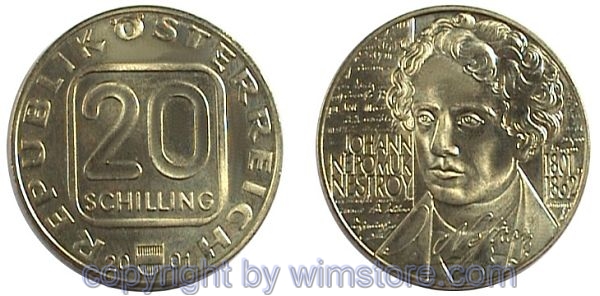 2. Republik, 20 Schilling 2001, Johann Nestroy, Al/Ni/Bro