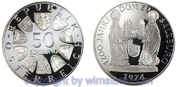 2. Republik, 50 Schilling 1974, Dom zu Salzburg, KM 2921, Silber
