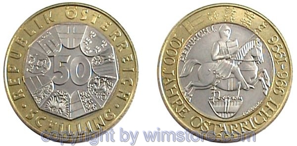 2. Republik, 50 Schilling 1996, Ostarrichi, KM 3038, Bi-Metall,  st