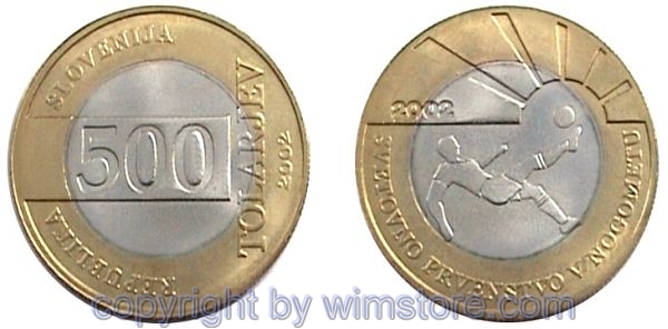 Slowenien, 500 Tolarjev 2002, Fußball, KM 45, Bi-Metall