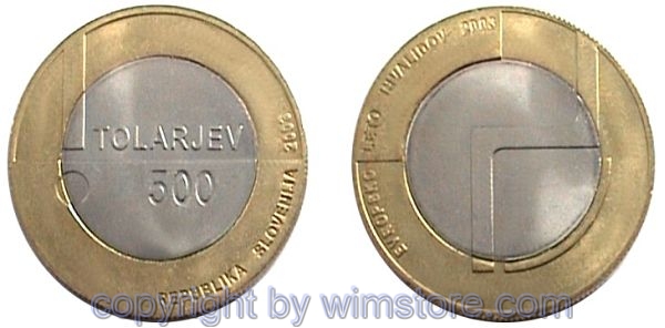 Slowenien, 500 Tolarjev 2003, Rollstuhl, KM 50, Bi-Metall