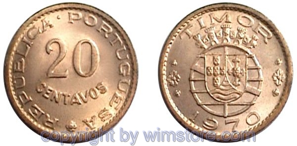 Timor, 20 Centavos 1970, KM 17, Bronze