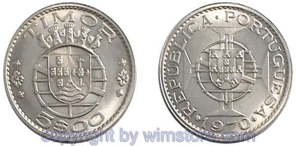 Timor, 5 Escudos 1970, KM 21, Ku/Ni