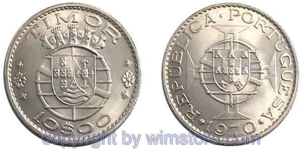 Timor, 10 Escudos 1970, KM 22, Ku/Ni