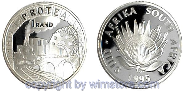 Südafrika, 1 Rand 1995, Protea, Zahnradbahn, KM 152, Silber, PP, mit Kapsel