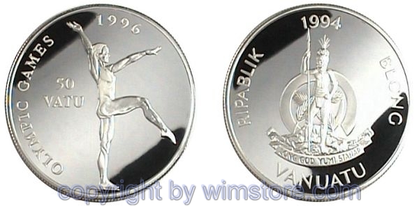 Vanuatu, 50 Vatu 1994, Bodenturnerin, KM 30, Silber, PP, mit Kapsel