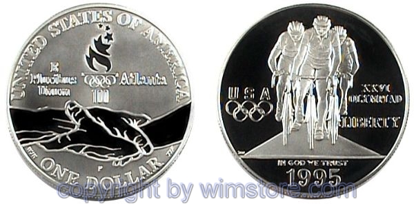 USA, 1 Dollar 1995, Radfahren, KM 263, Silber