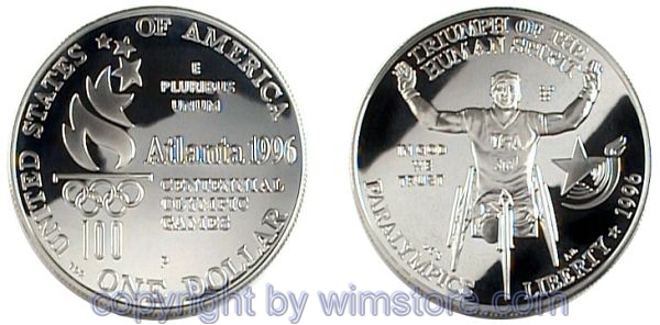 USA, 1 Dollar 1996, Rollstuhlrennen, KM 268, Silber
