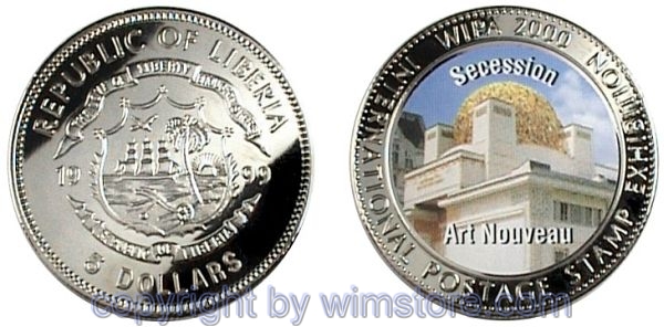 Liberia, 5 Dollars 1999, Wiener Secession, Ku/Ni, Farbe, st