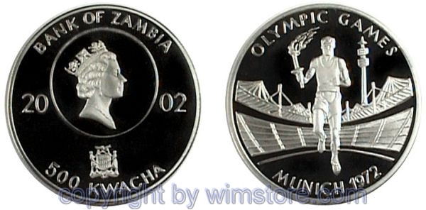 Zambia, 500 Kwacha 2002, Läufer mit Fackel, KM 174, Silber, PP, mit Kapsel
