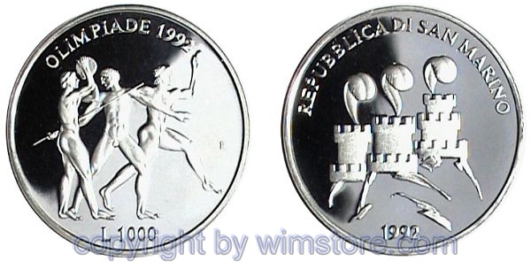 San Marino, 1000 Lire 1992, Athleten, KM 277, Silber, PP, mit Kapsel