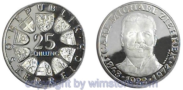 2. Republik, 25 Schilling 1972, Carl Michael Ziehrer, Silber
