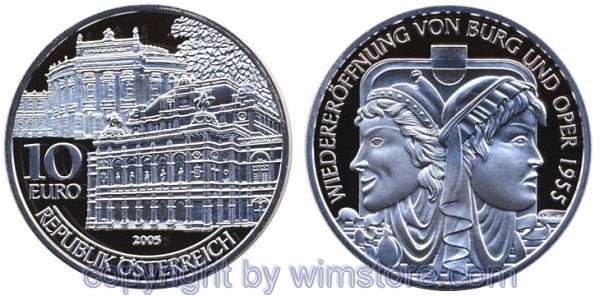 2. Republik, 10 Euro 2005, Burg und Oper, Silber, PP, OVP