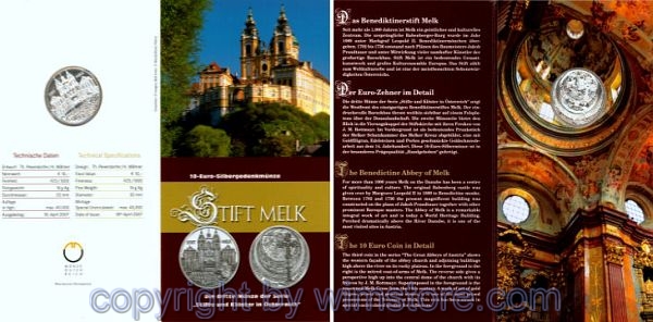 2. Republik, 10 Euro 2007, Stift Melk, Silber, hgh, Blister
