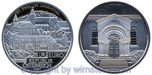 2. Republik, 10 Euro 2007, Stift St. Paul im Lavanttal, Silber, PP, OVP