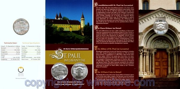 2. Republik, 10 Euro 2007, Stift St. Paul im Lavanttal, Silber, hgh, Blister