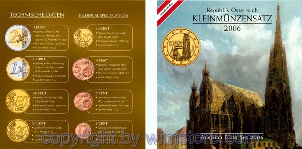 2. Republik, Kursmünzsatz 2006, (8 Werte), Stephansdom, KM MS15, hgh, Blister