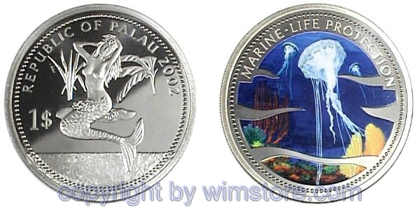 Palau, 1 Dollar 2002, Medusa II, (Jelly), KM 54, Ku/Ni, PP, mit Kapsel