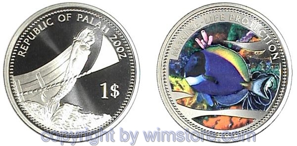 Palau, 1 Dollar 2002, Doktorfisch, KM 63, Ku/Ni, PP, mit Kapsel
