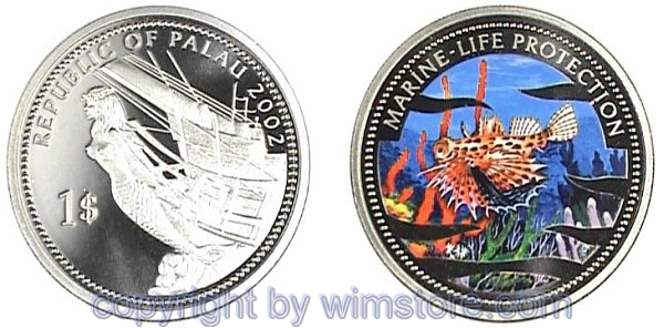 Palau, 1 Dollar 2002, Knurrhahn, KM 56, Ku/Ni, PP, mit Kapsel