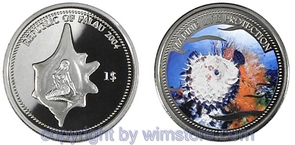 Palau, 1 Dollar 2004, Igelfisch, KM xxx, Ku/Ni, PP, mit Kapsel