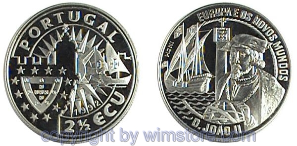 Portugal, 2 1/2 Ecu 1992, Don Joao II., Ku/Ni