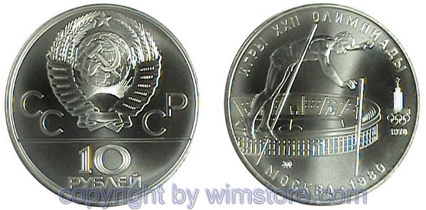 Russland, 10 Rubel 1978, Stabhochsprung, Y 161, Silber