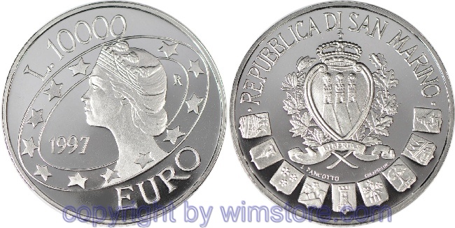 San Marino, 10000 Lire 1997, Libertas, KM 372, Silber, PPII, Kapsel