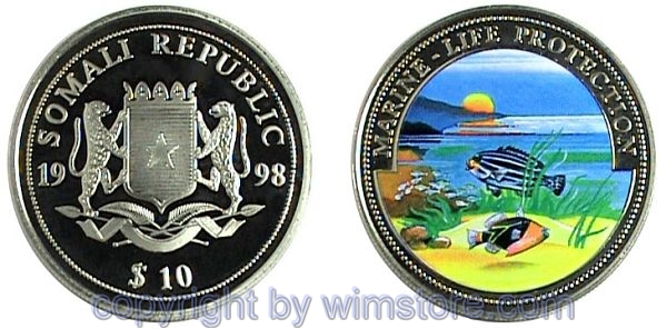 Somalia, 10 Dollars 1998, Fische, Pseudo, Ku/Ni, PP, mit Kapsel