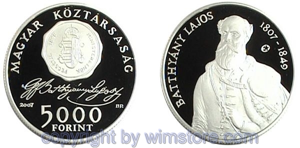 Ungarn, 5000 Forint 2007, Lajos Batthyány, KM 799, Silber