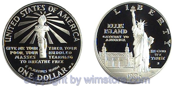 USA, 1 Dollar 1986, Ellis Island, KM 214, Silber