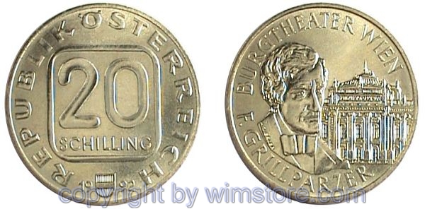 2. Republik, 20 Schilling 1991 - 1993, Franz Grillparzer, Al/Ni/Bro